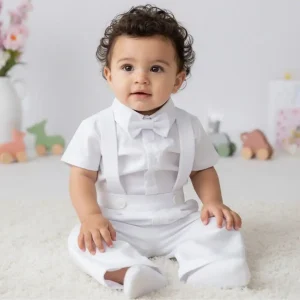 Conjunto de Bautizo Blanco para Niño con Pantalón y Camisa Manga Corta Q27929