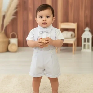 Conjunto de Bautizo Blanco para Niño con Short y Camisa Manga Corta Q27936