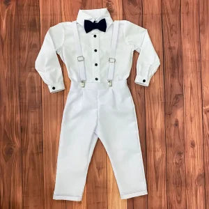 Conjunto de Bautizo Blanco y Azul para Niño con Pantalón y Camisa Manga Larga Q27945