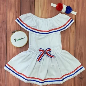 Conjunto de Mameluco y Falda Típicos Azul, Blanco y Rojo con Vincha Lucía Q28008