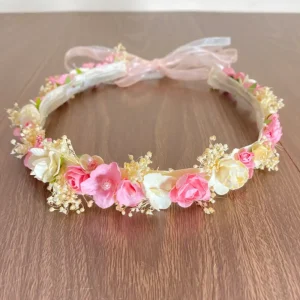 Corona Beige y Rosada con Flores Q28072