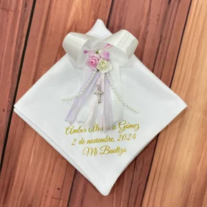 Paño Blanco Lila y Rosado para Bautizo Berenice Q28881