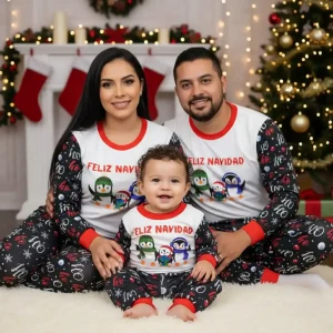 Pijama Navideña Ho Ho Ho Feliz Navidad con Pingüinos Q29018