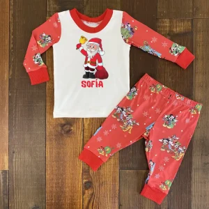 Pijama Navideña Roja de Mickey Mouse con Santa Claus con Campana y Nombre Q29044