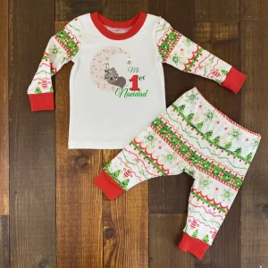 Pijama Navideña Verde y Roja con Mi Primer Navidad y Nombre Q29081