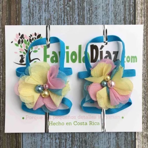 Sandalias Pie Descalzo de Flores Turquesa, Amarillo y Rosado Q29437