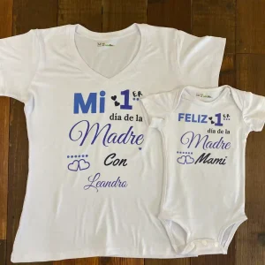 Set de Blusa y Mameluco Feliz Primer Día De La Madres Mami Azul Q29512