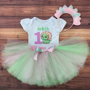 Set de Diadema Tutu y Mameluco con mangas bombachas alusivo a Dinosaurio Q29546
