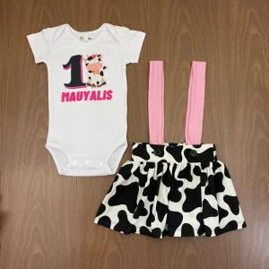 Set de Mameluco y Falda de Tirantes con Estampado de Vaca Q29613