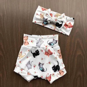 Set de Vincha y Short Blanco con Gatos Q29780