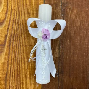 Vela Capitolio Blanca con Flores Blancas y Lila Berenice Q30140