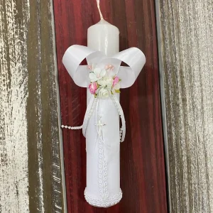 Vela Capitolio Blanca con Rosado para Bautizo Berenice Q30157