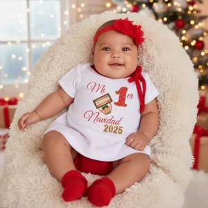 Vestido Blanco y Rojo: Mi Primer Navidad Nombre Q30377