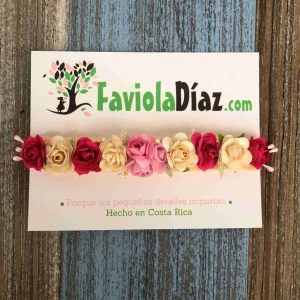 Vincha Beige con Flores Beige, Fucsia y Rosadas Berenice Q30595