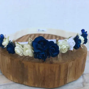 Vincha Beige con Flores Blanco, Beige y Azul Berenice Q30597