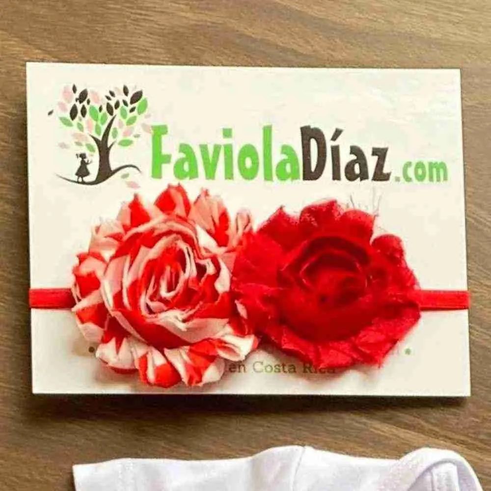 Vincha Roja y Blanco con Flores Bonnie Q31322