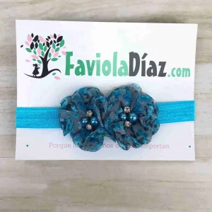 Vincha Turquesa con Flores Bianca Q31518